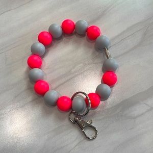 Neon Pink and Gray Silicone Key Ring